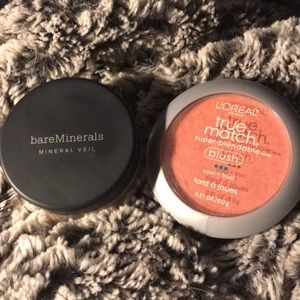 bareMinerals hydrating mineral veil + LOréal blush